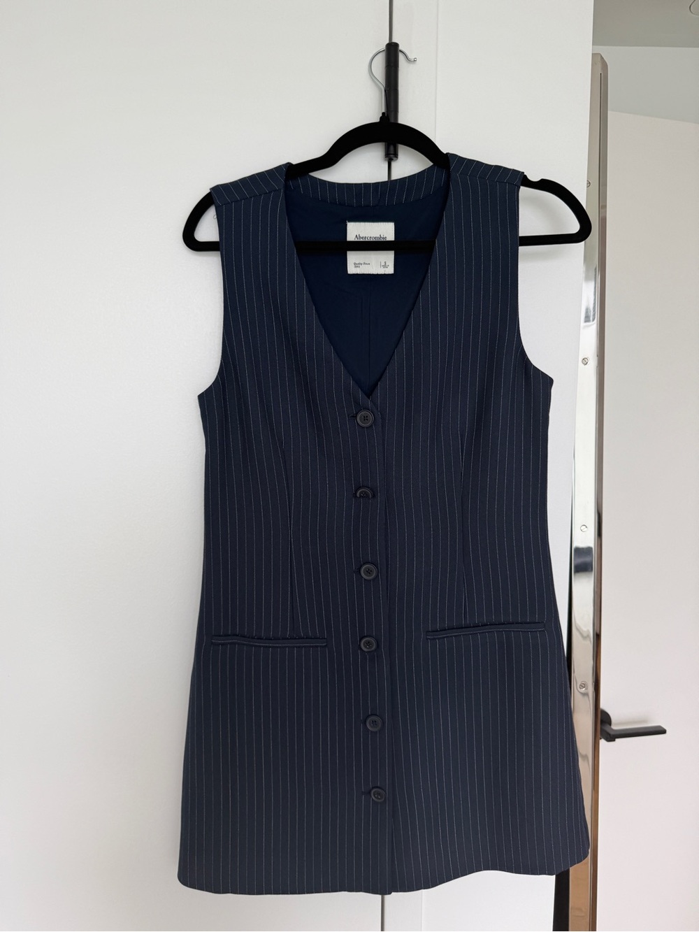 Abercrombie & Fitch Navy Pinstripe Sleeveless Button-Front Dress